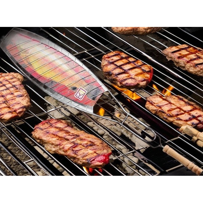 Gratar Grill Inox pentru Peste, , cu Maner, de Dimensiuni Reduse, Usor de Transportat si Depozitat, Argintiu, 56x12 cm [6]