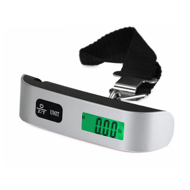 Accesorii Bucătărie - Cantar Digital de Mana Curea, , Cantar Portabil, Cantarire Bagaje, Capacitate 50 kg, Functie de Tara, 12.5 x 2.8 x 2.8 cm, Alb-Negru