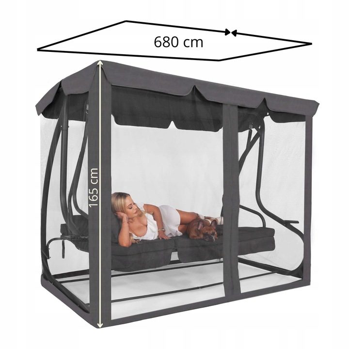 Plasa protectie insecte pentru leagan de gradina, cu fermoar vertical, 165x680 cm, gri [6]