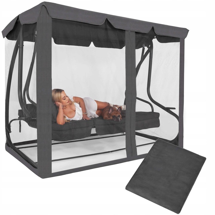 Accesorii balansoare - Plasa protectie insecte pentru leagan de gradina, cu fermoar vertical, 165x680 cm, gri