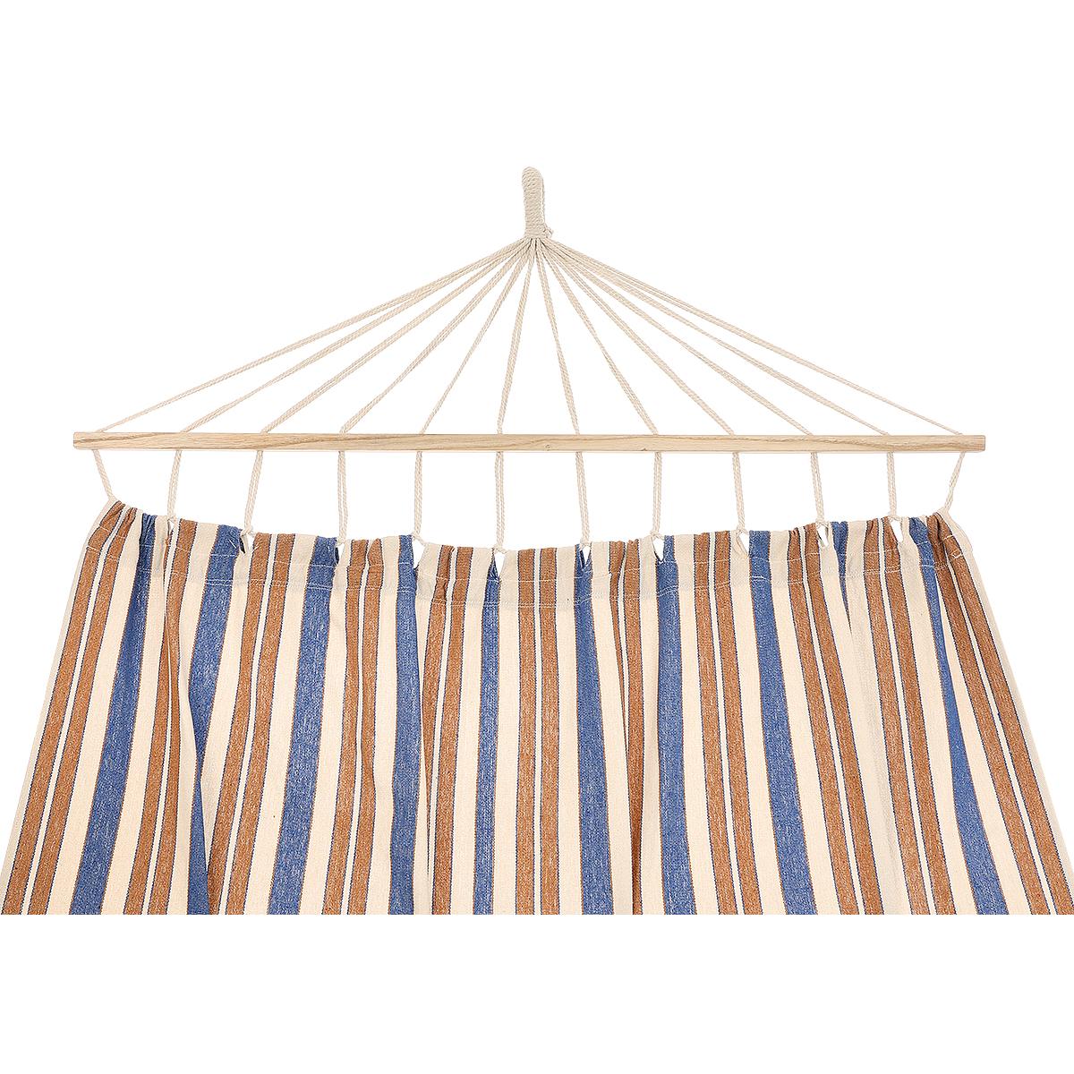 Hamac gradina cu bara din lemn, material textil, 120 kg, 200x100 cm, albastru si maro [8]