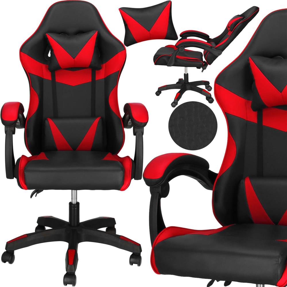 Scaun birou pentru gaming, ergonomic, suport lombar si tetiera, 114-123x55x50 cm, negru si rosu [2]