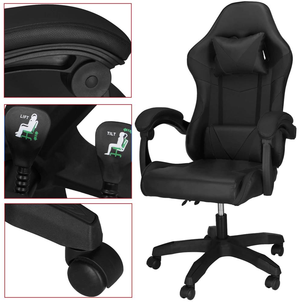 Scaun birou pentru gaming, ergonomic, suport lombar si tetiera, 114-123x55x50 cm, negru [13]