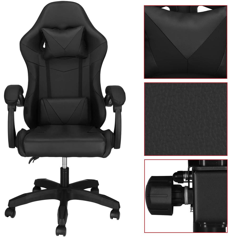 Scaun birou pentru gaming, ergonomic, suport lombar si tetiera, 114-123x55x50 cm, negru [14]