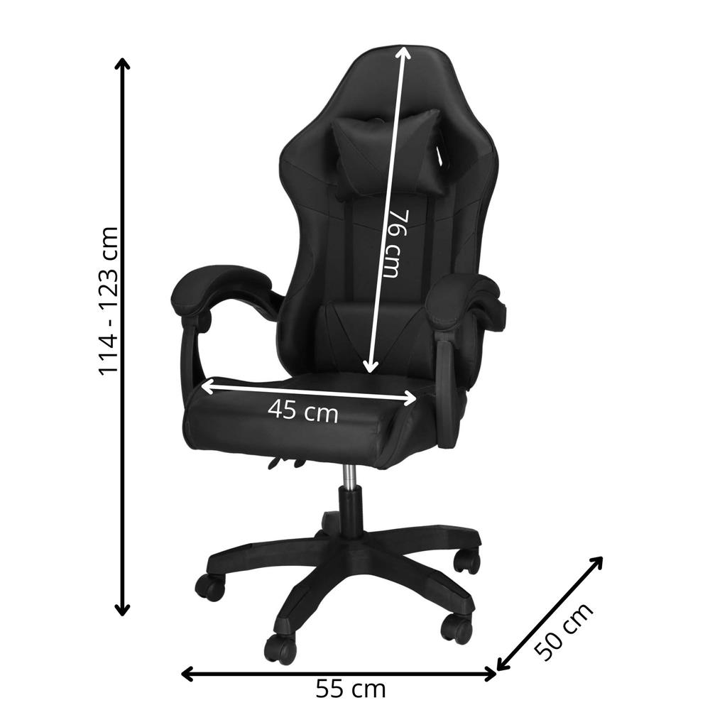 Scaun birou pentru gaming, ergonomic, suport lombar si tetiera, 114-123x55x50 cm, negru [21]