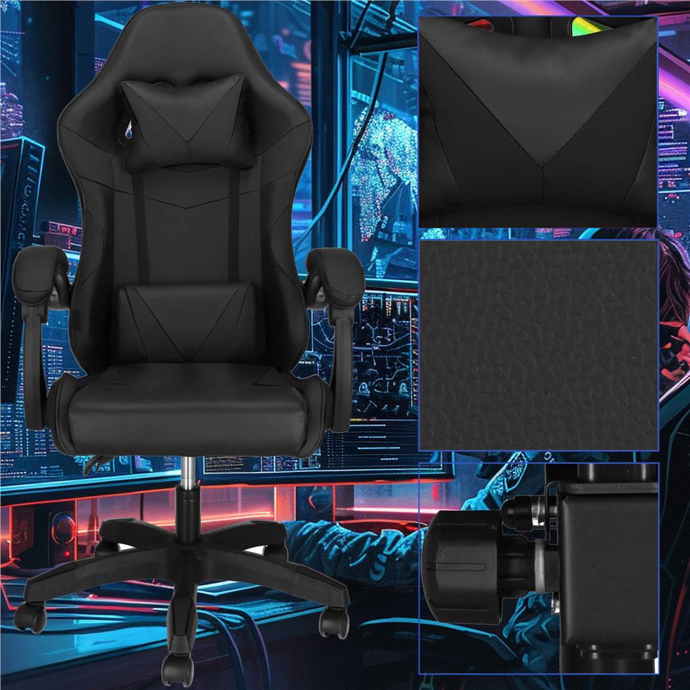 Scaun birou pentru gaming, ergonomic, suport lombar si tetiera, 114-123x55x50 cm, negru [9]