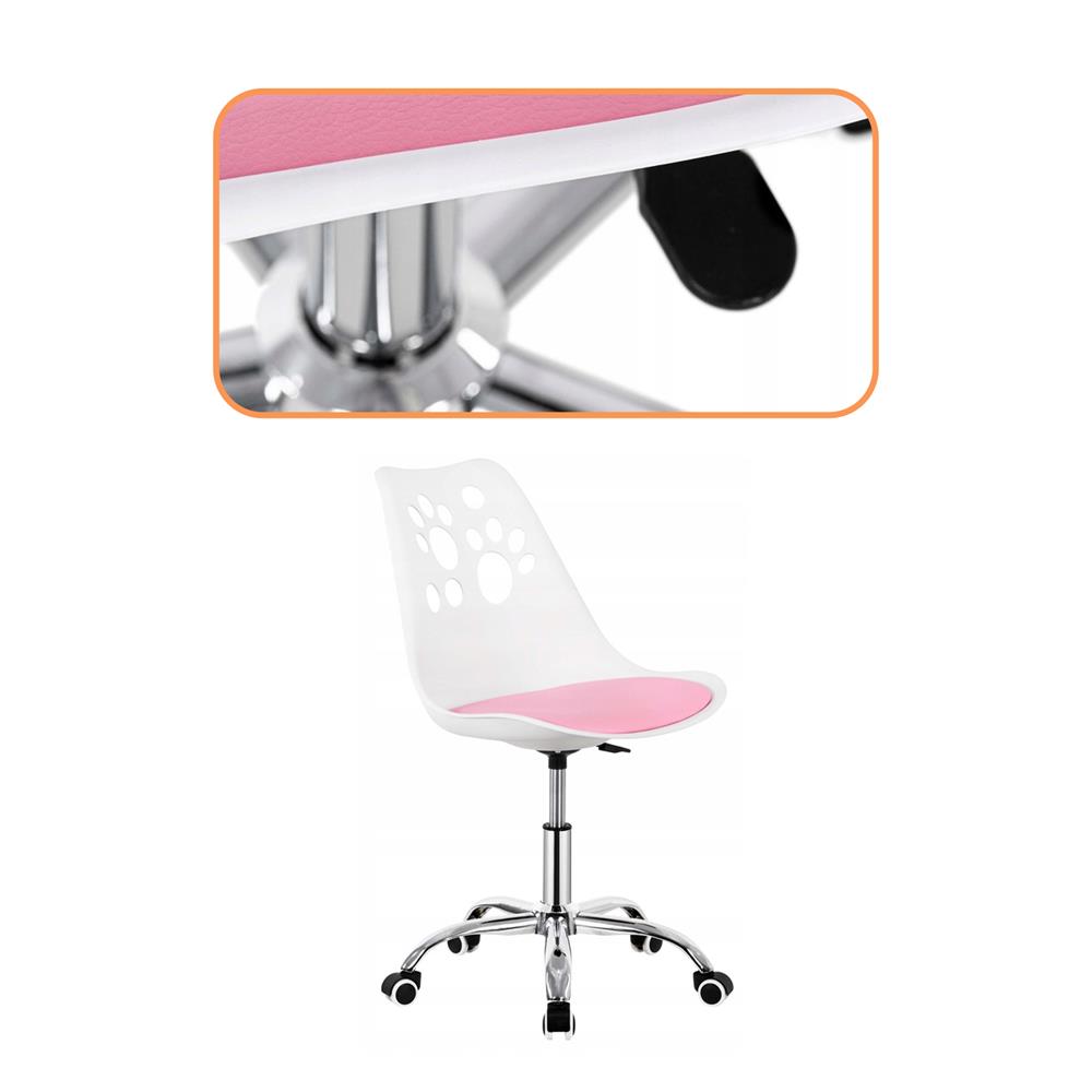 Scaun birou ergonomic, cu sezut din spuma, reglabil pe inaltime, maxim 120 kg, 90x49x48 cm, alb si roz [3]