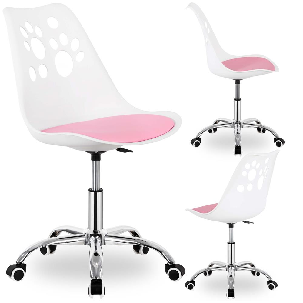 Scaun birou ergonomic, cu sezut din spuma, reglabil pe inaltime, maxim 120 kg, 90x49x48 cm, alb si roz [16]