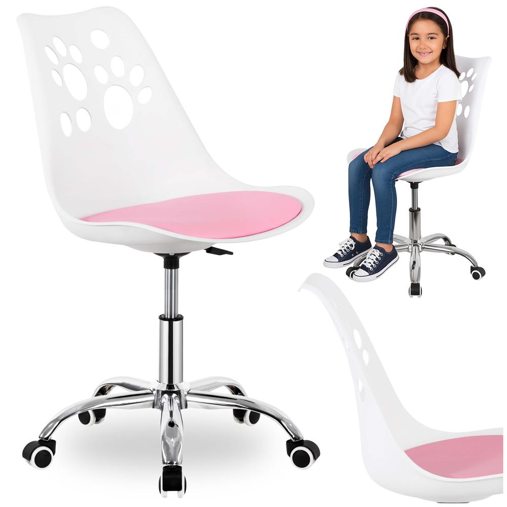 Scaun birou ergonomic, cu sezut din spuma, reglabil pe inaltime, maxim 120 kg, 90x49x48 cm, alb si roz [17]