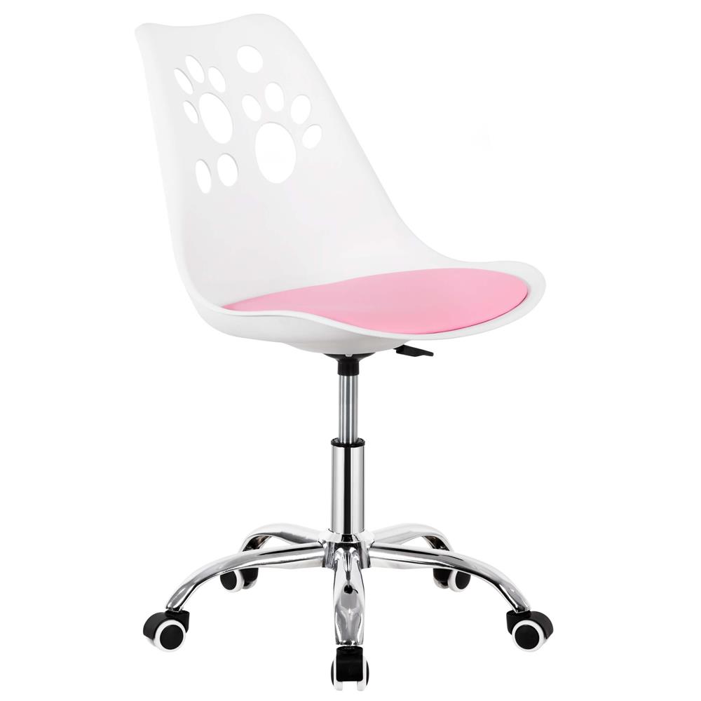 Scaune birou - Scaun birou ergonomic, cu sezut din spuma, reglabil pe inaltime, maxim 120 kg, 90x49x48 cm, alb si roz