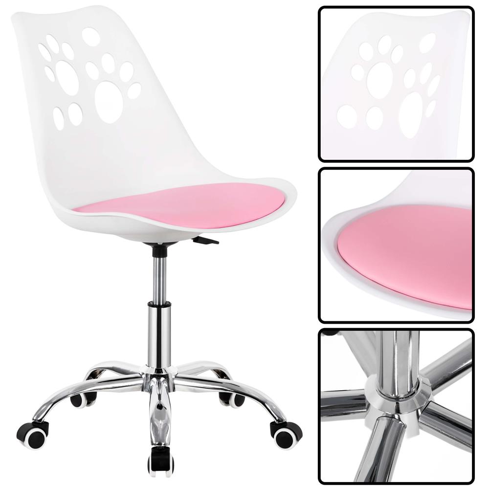 Scaun birou ergonomic, cu sezut din spuma, reglabil pe inaltime, maxim 120 kg, 90x49x48 cm, alb si roz [9]