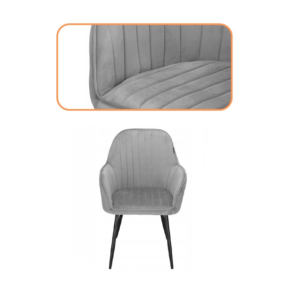 Scaun living tapitat, design modern, catifea, picioare metalice, 85x52x46 cm, gri [3]