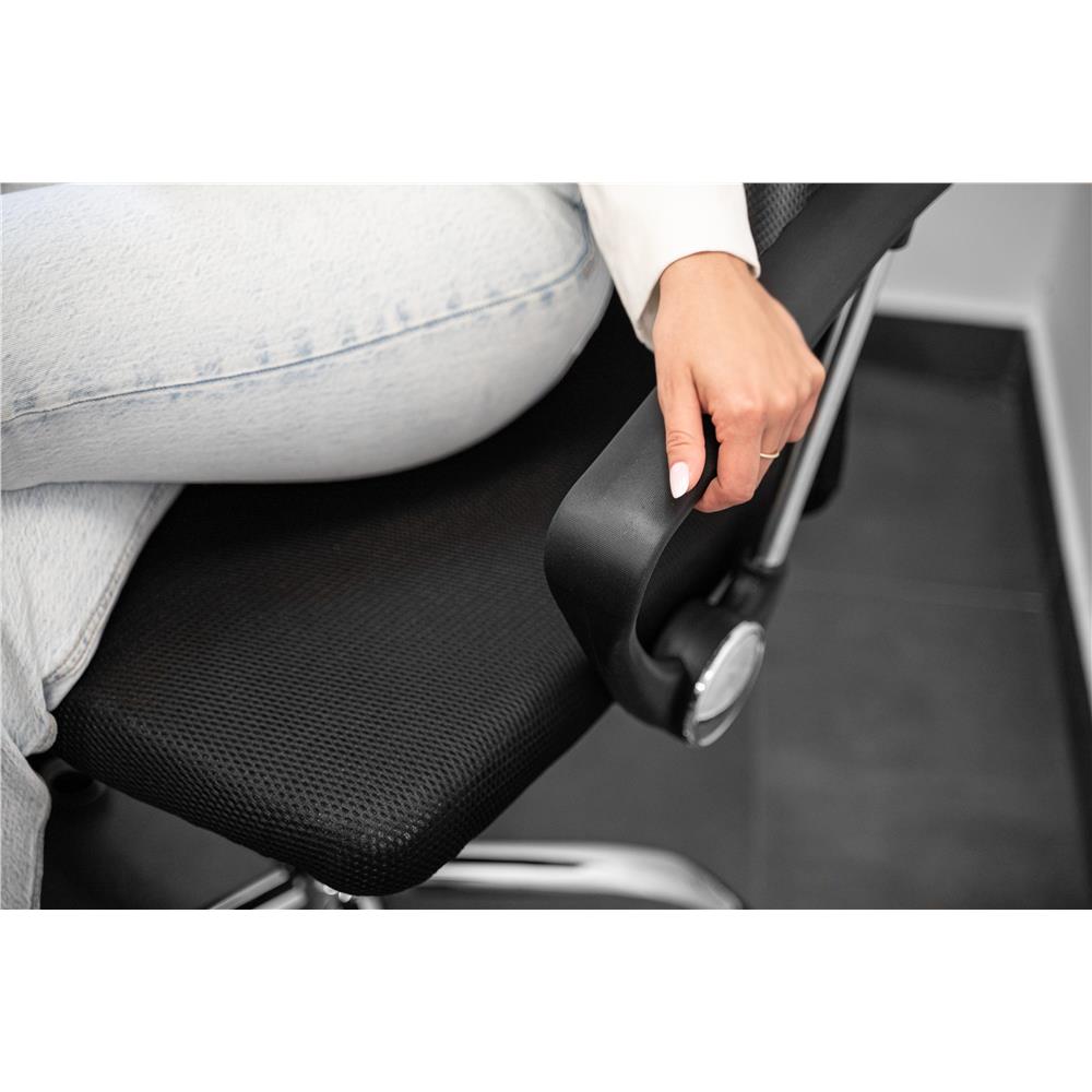 Scaun birou reglabil, ergonomic, cu spatar din microplasa respirabila si baza metalica cromata, 117x58x60 cm, negru [21]