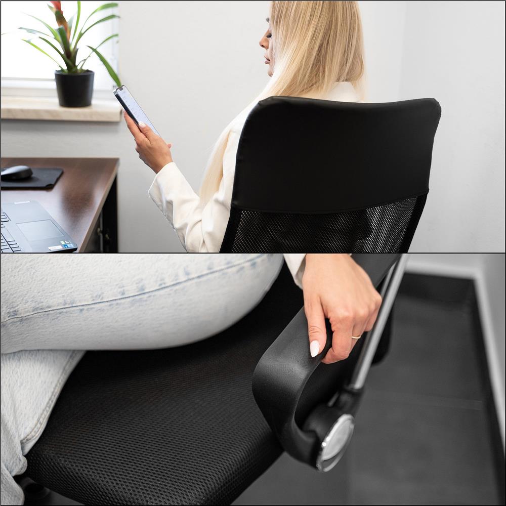 Scaun birou reglabil, ergonomic, cu spatar din microplasa respirabila si baza metalica cromata, 117x58x60 cm, negru [25]