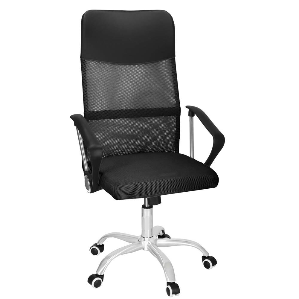 Scaune birou - Scaun birou reglabil, ergonomic, cu spatar din microplasa respirabila si baza metalica cromata, 117x58x60 cm, negru