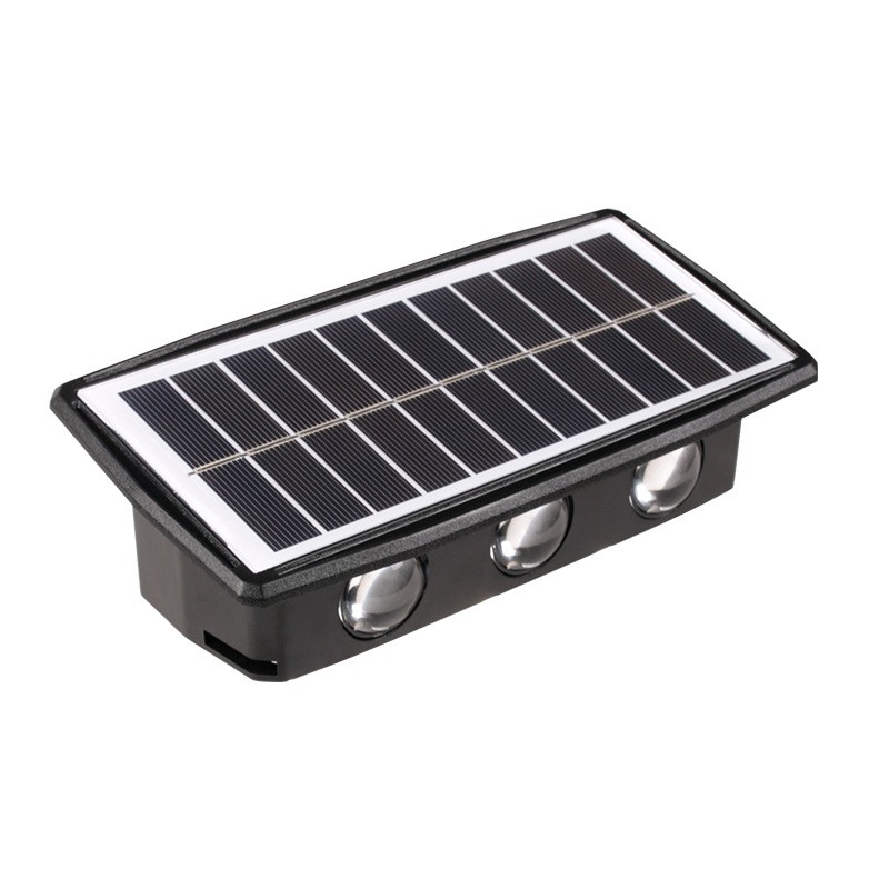 Lampi solare - Lampa solara LED bidirectionala dreptunghiulara pentru perete , 20.5x10 cm, 6 LED-uri, 5.5V, ABS, 500mAh, rezistent la apa IP65, alb cald