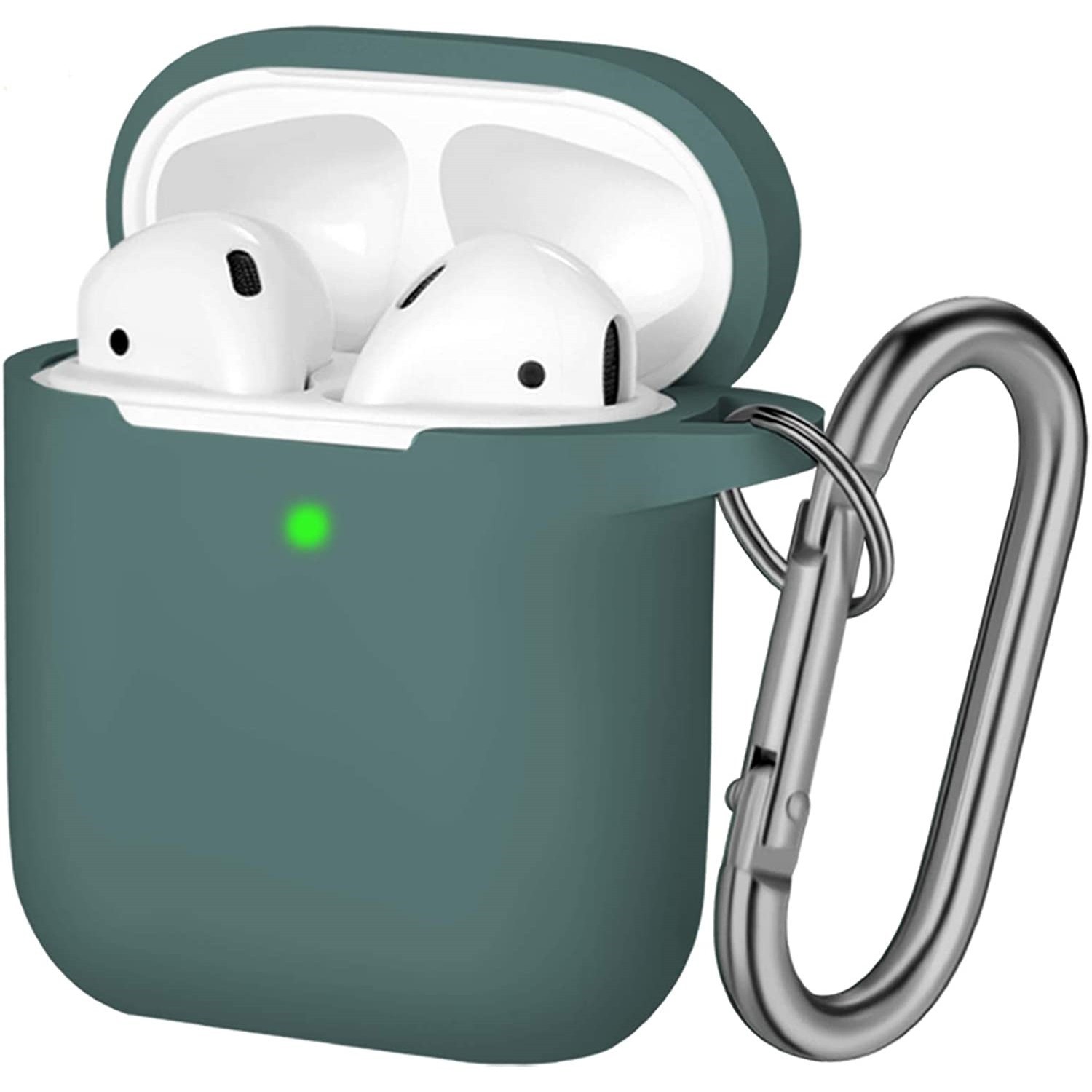 Unicolor - Husa AirPods cu Inel Prindere Verde Inchis