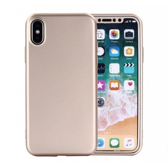 Silicone Full Cover 360° - Husa Apple iPhone 7 Full Silicone 360 Auriu + Folie de protectie