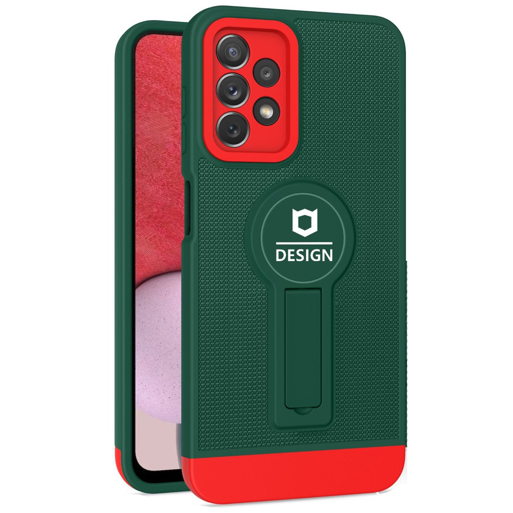 Armor Design - Husa Armor Design cu Stand pentru iPhone 11, Verde/Rosu, Suport Auto Magnetic, Wireless Charge, Protectie Antisoc, 