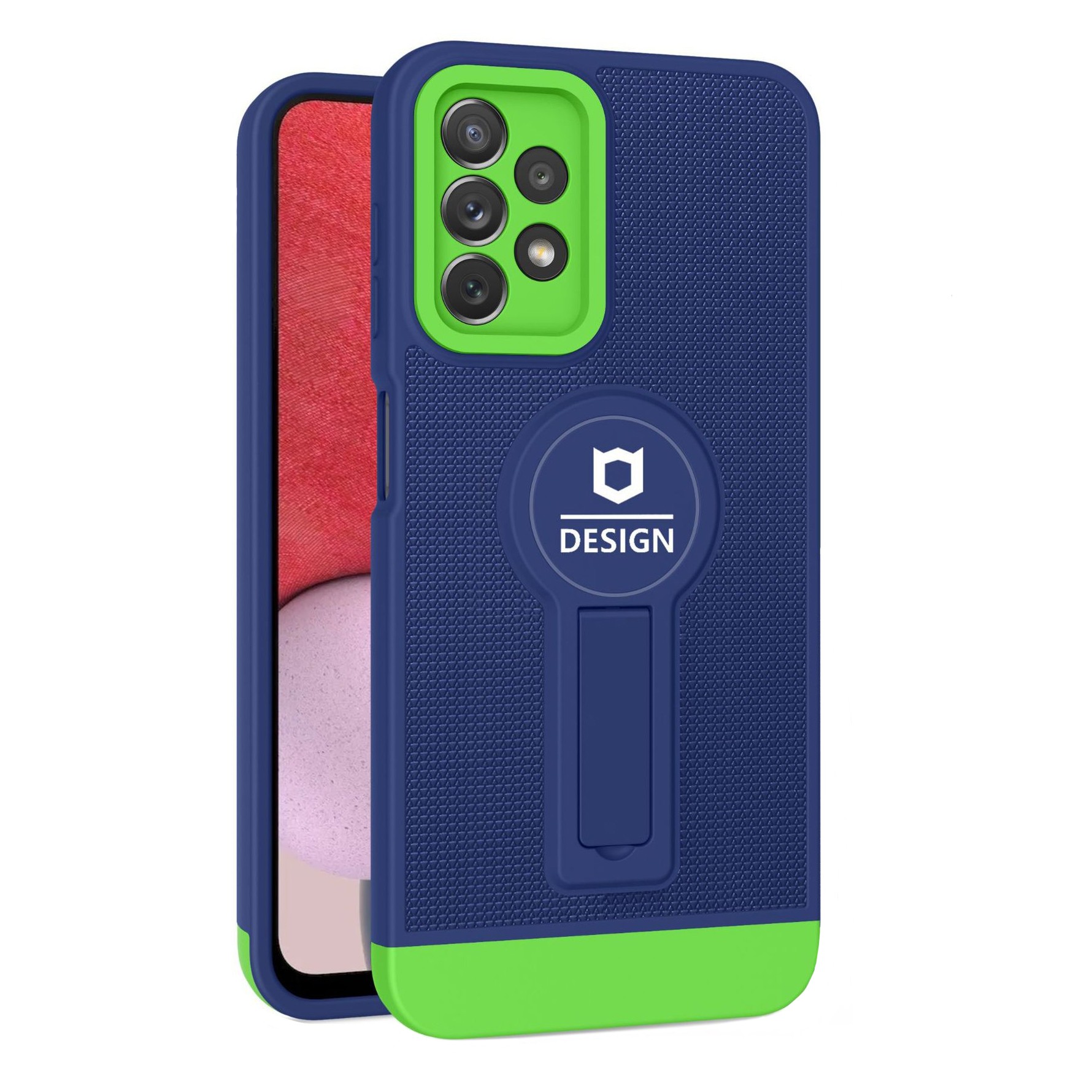 Armor Design - Husa Armor Design cu Stand pentru iPhone 13, Albastru/ Verde, Suport Auto Magnetic, Wireless Charge, Protectie Antisoc, 