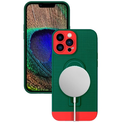 Armor Design - Husa Armor Design, , pentru Apple iPhone 12, cu Stand, Suport Auto Magnetic, Wireless Charge, Verde/Rosu