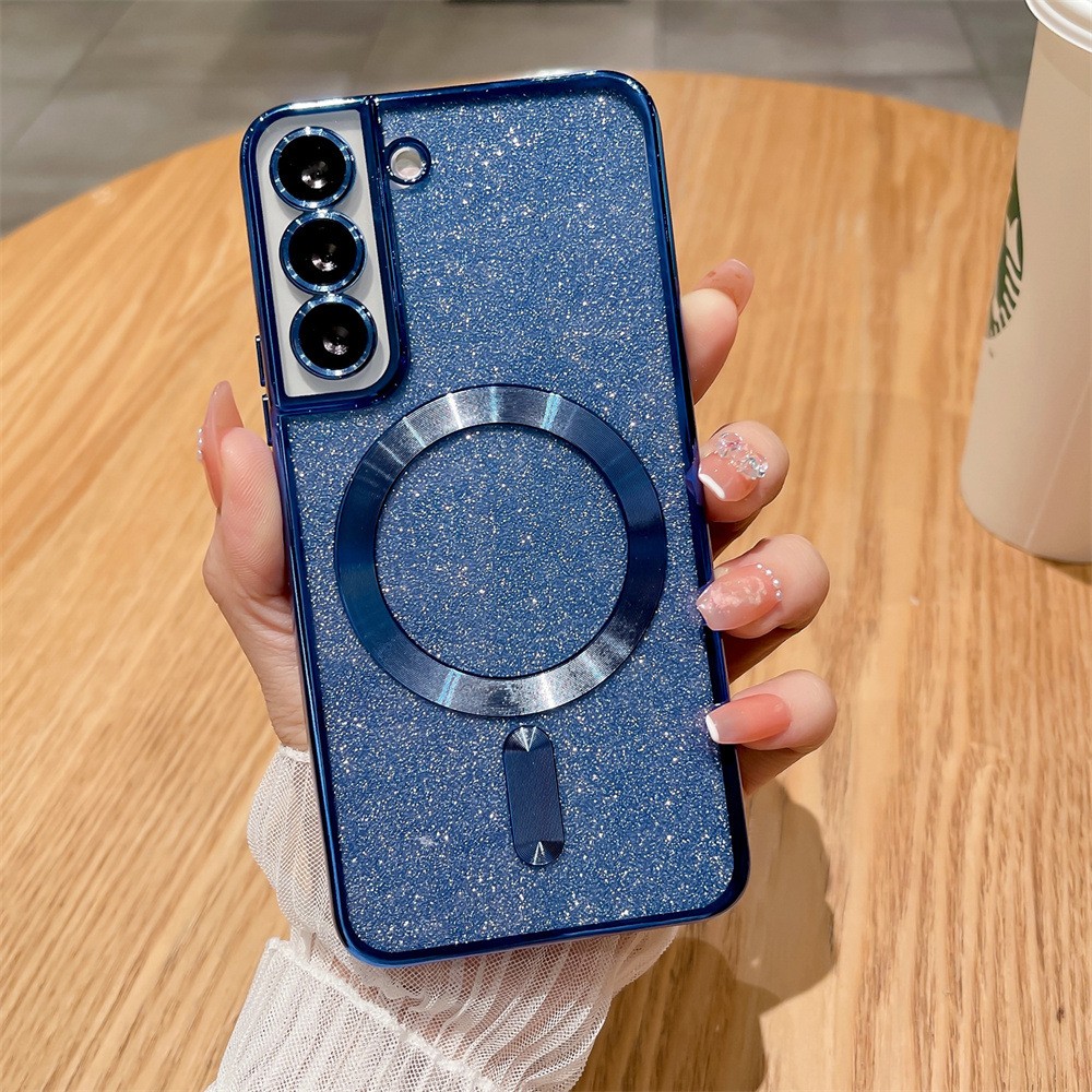 Husa de Protectie 2 in 1, , pentru Samsung Galaxy S21FE, Glitter Chrome Magsafe, din TPU, Magnetica, cu Protectie Lentila, Albastru Marin [1]