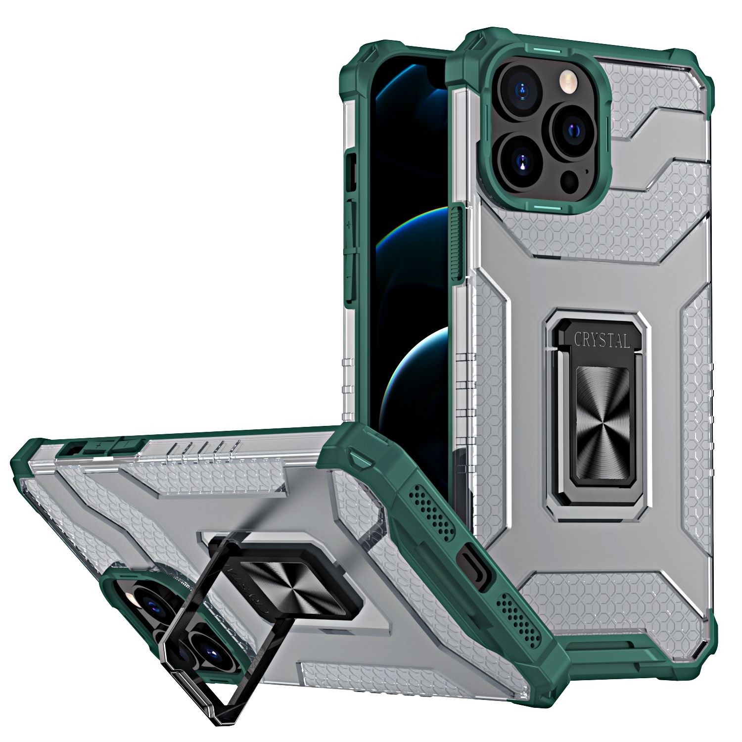 Husa de protectie compatibila cu Apple iPhone 13 Pro Acrylic Armor cu suport Verde Inchis [1]