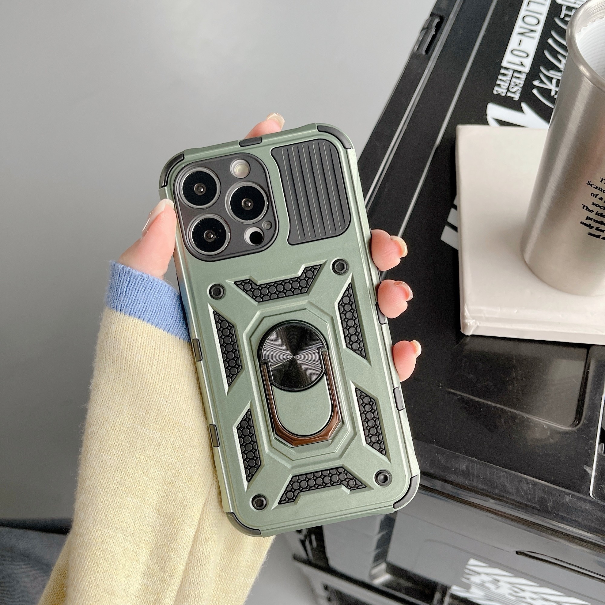 Husa de protectie compatibila cu Apple iPhone 13 Pro Max Defender Model 4 cu suport,Verde [2]