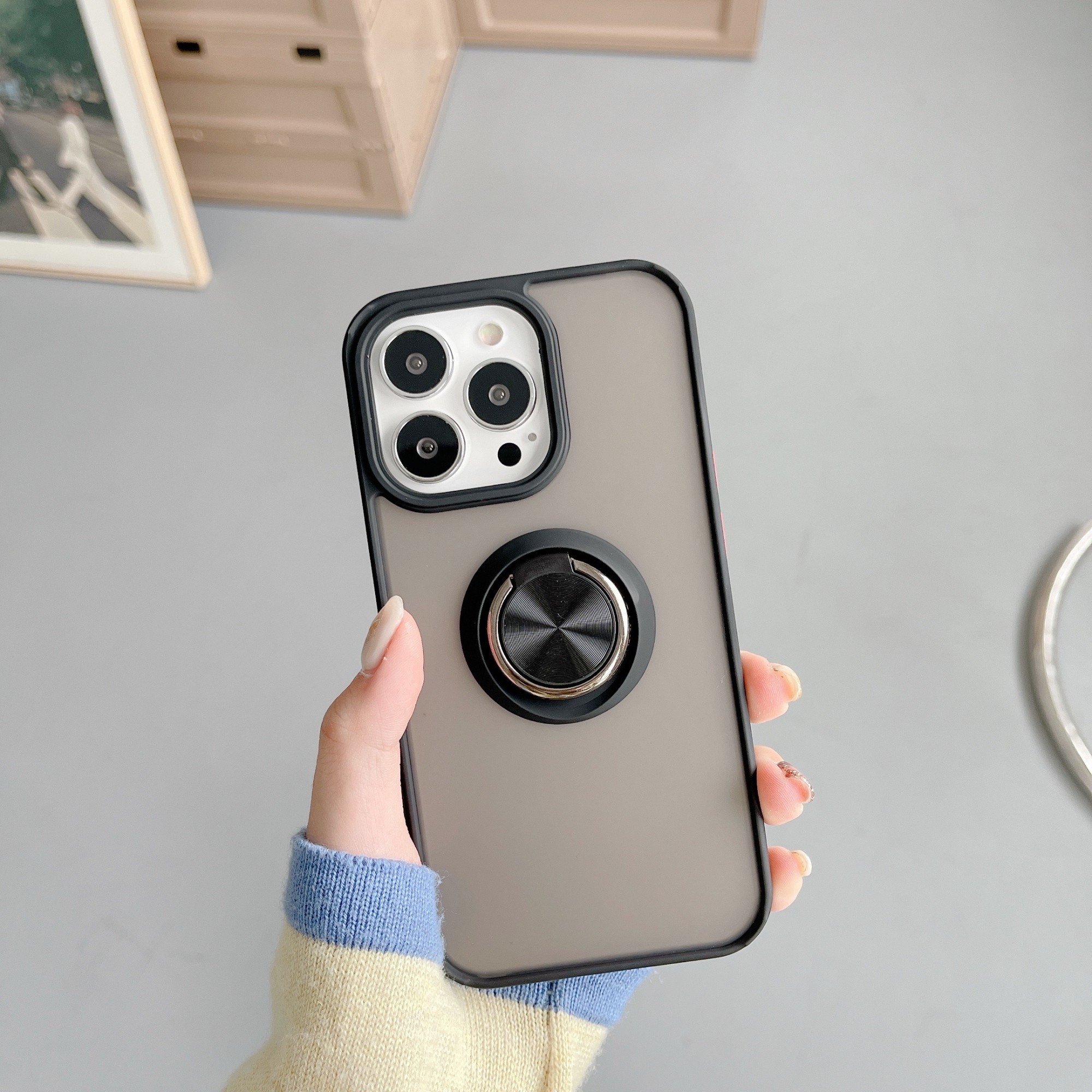 Husa de protectie compatibila cu Apple iPhone 13 Pro Max,Defender cu prindere inel,Negru [2]