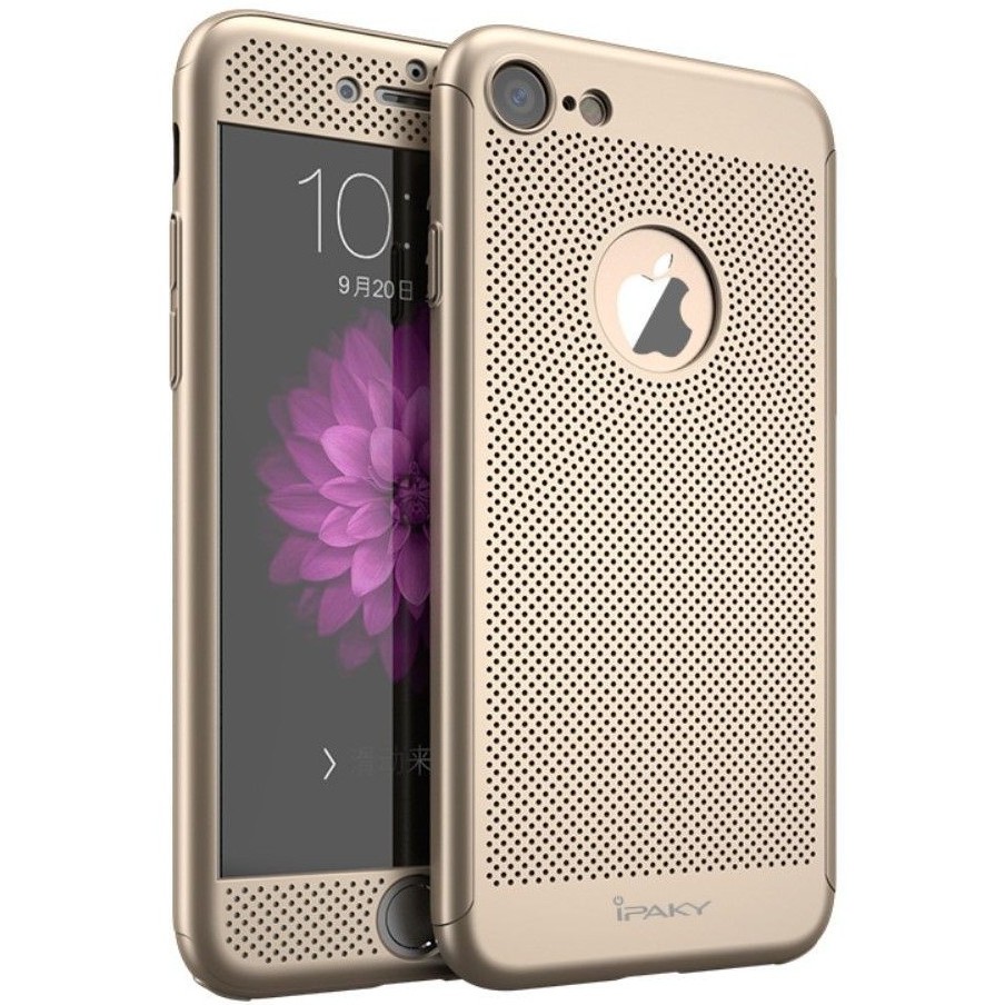 Husa de Protectie, , pentru Apple iPhone 7 Plus, Full Cover 360 Air cu Gauri si Folie de Protectie, Plastic, Auriu [1]