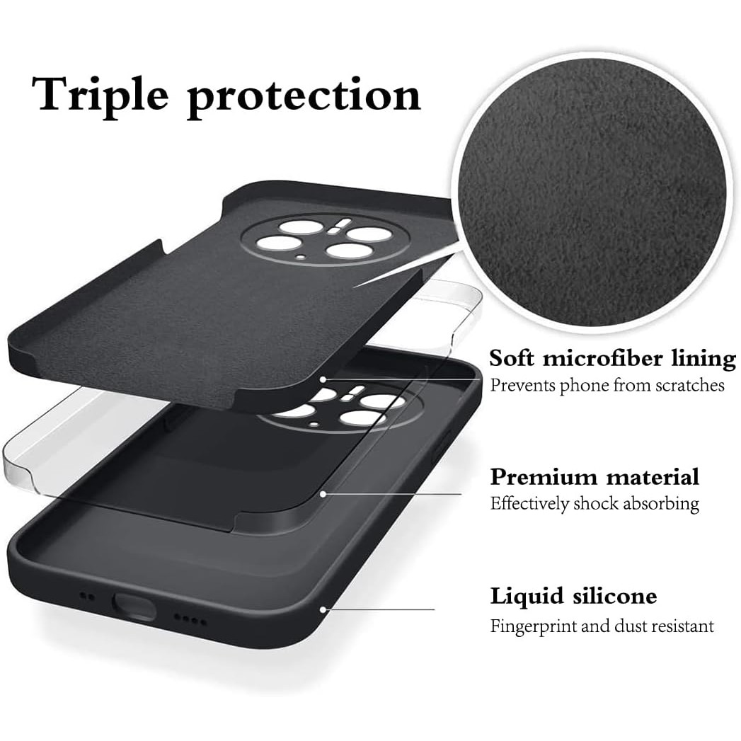 Husa de Protectie, , pentru Huawei Mate 50 Pro, Liquid Silicone, cu Microfibra pe Interior, Protectie Antisoc, Compatibil Incarcare Wireless, Negru [12]