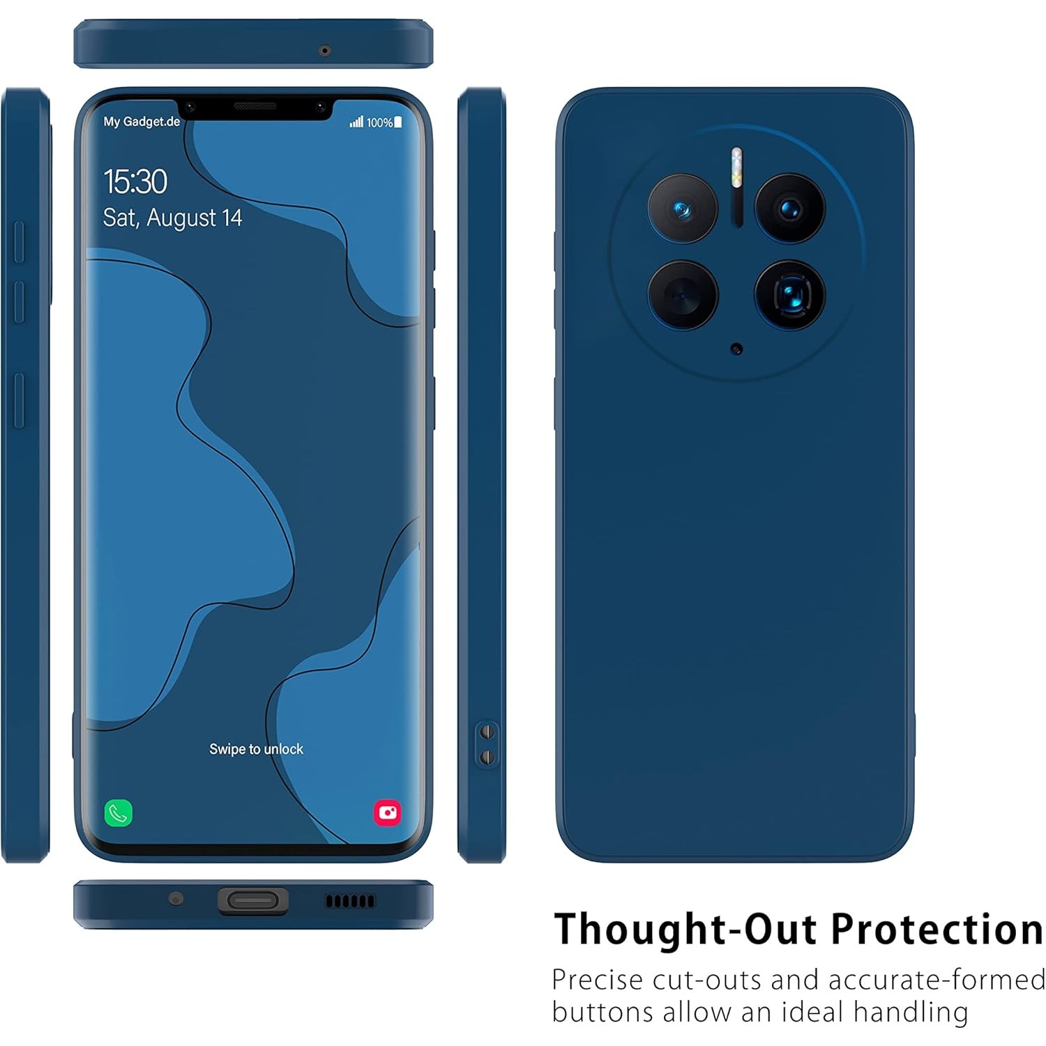 Husa de Protectie, , pentru Huawei Mate 60 Pro, Liquid Silicone, cu Microfibra pe Interior, Protectie Antisoc, Compatibil Incarcare Wireless, Albastru [3]