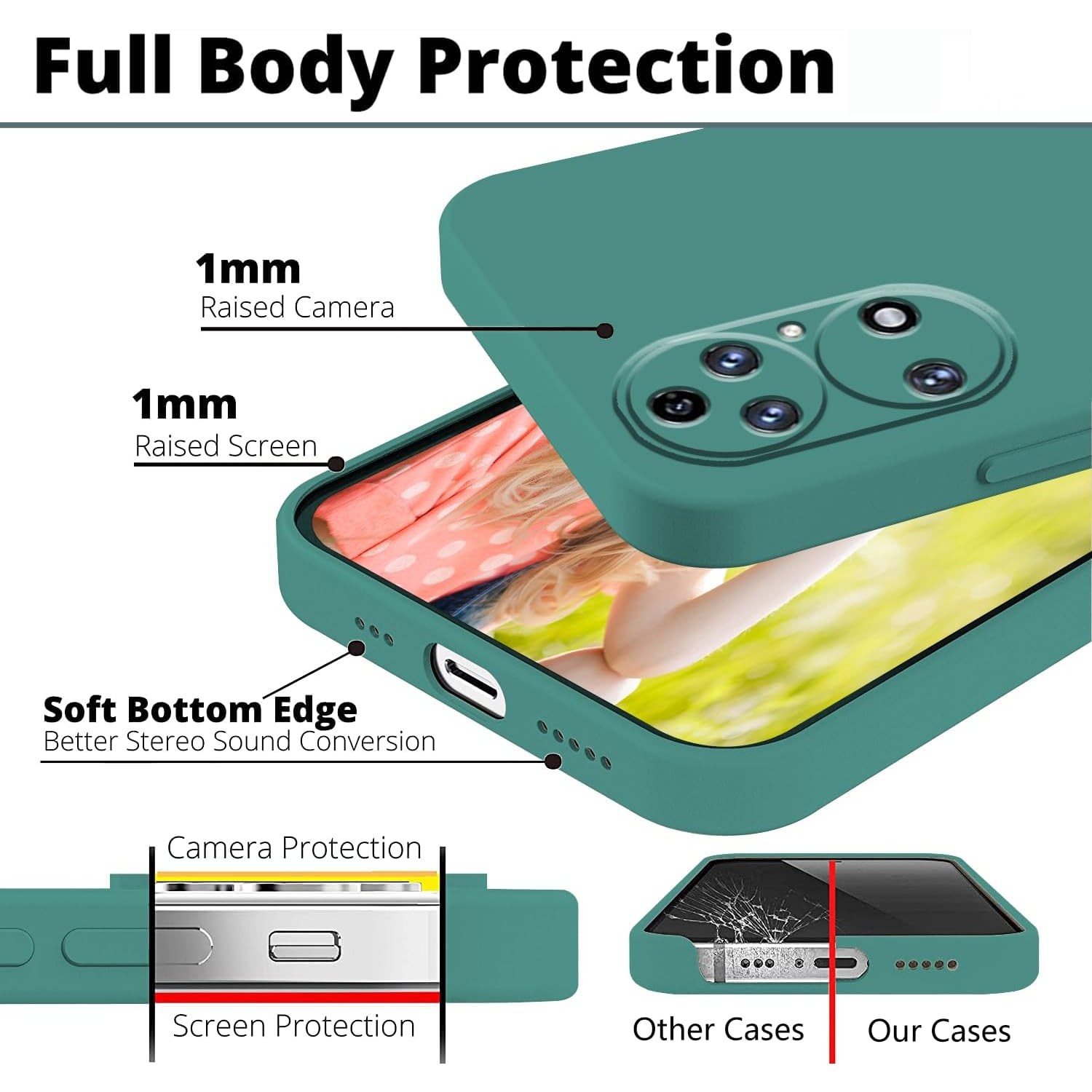 Husa de Protectie, , pentru Huawei P50 Pro, Liquid Silicone, cu Microfibra pe Interior, Protectie Antisoc, Compatibil Incarcare Wireless, Verde [4]