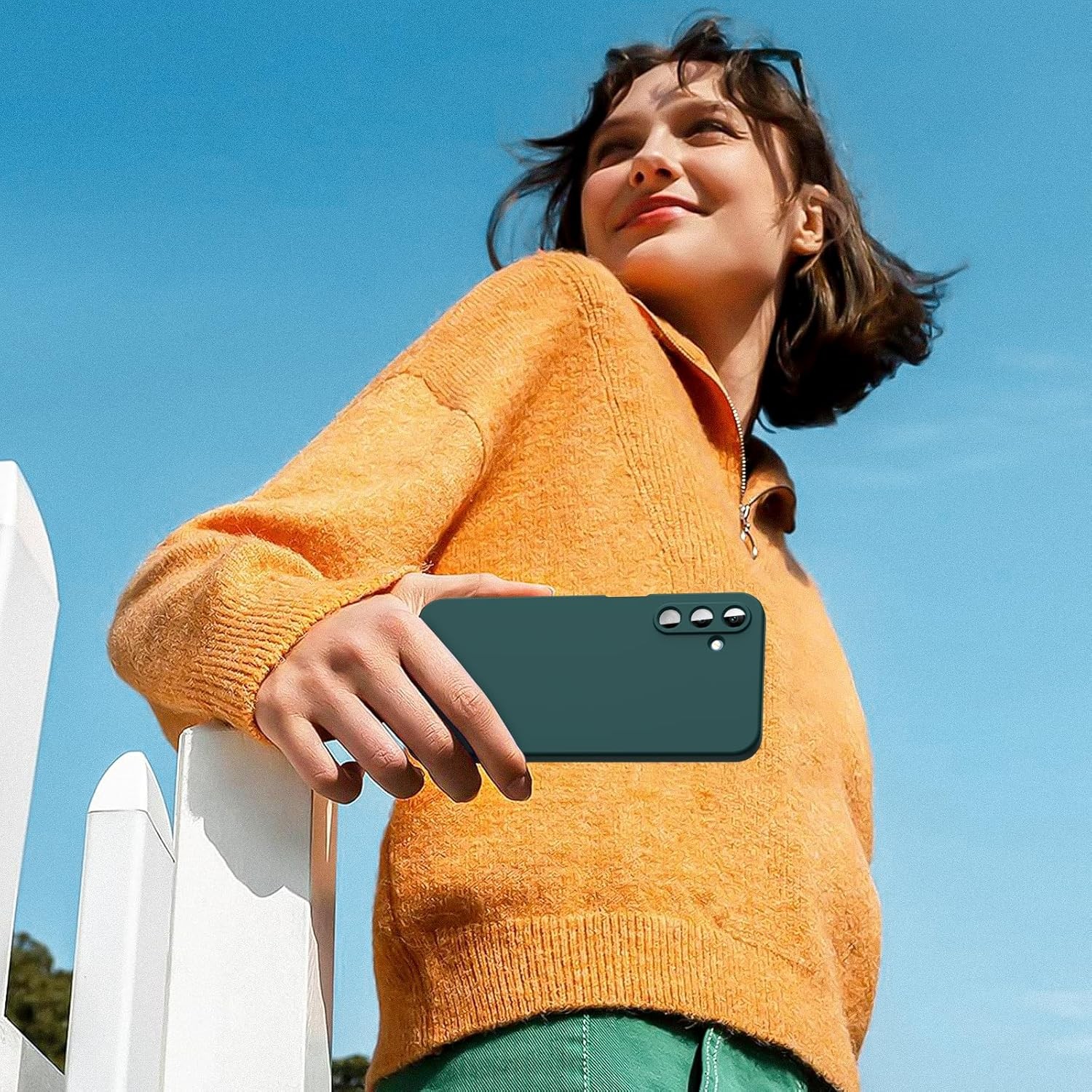 Husa de Protectie, , pentru Samsung Galaxy A15, Liquid Silicone, cu Microfibra pe Interior, Protectie Antisoc, Compatibil Incarcare Wireless, Verde [2]