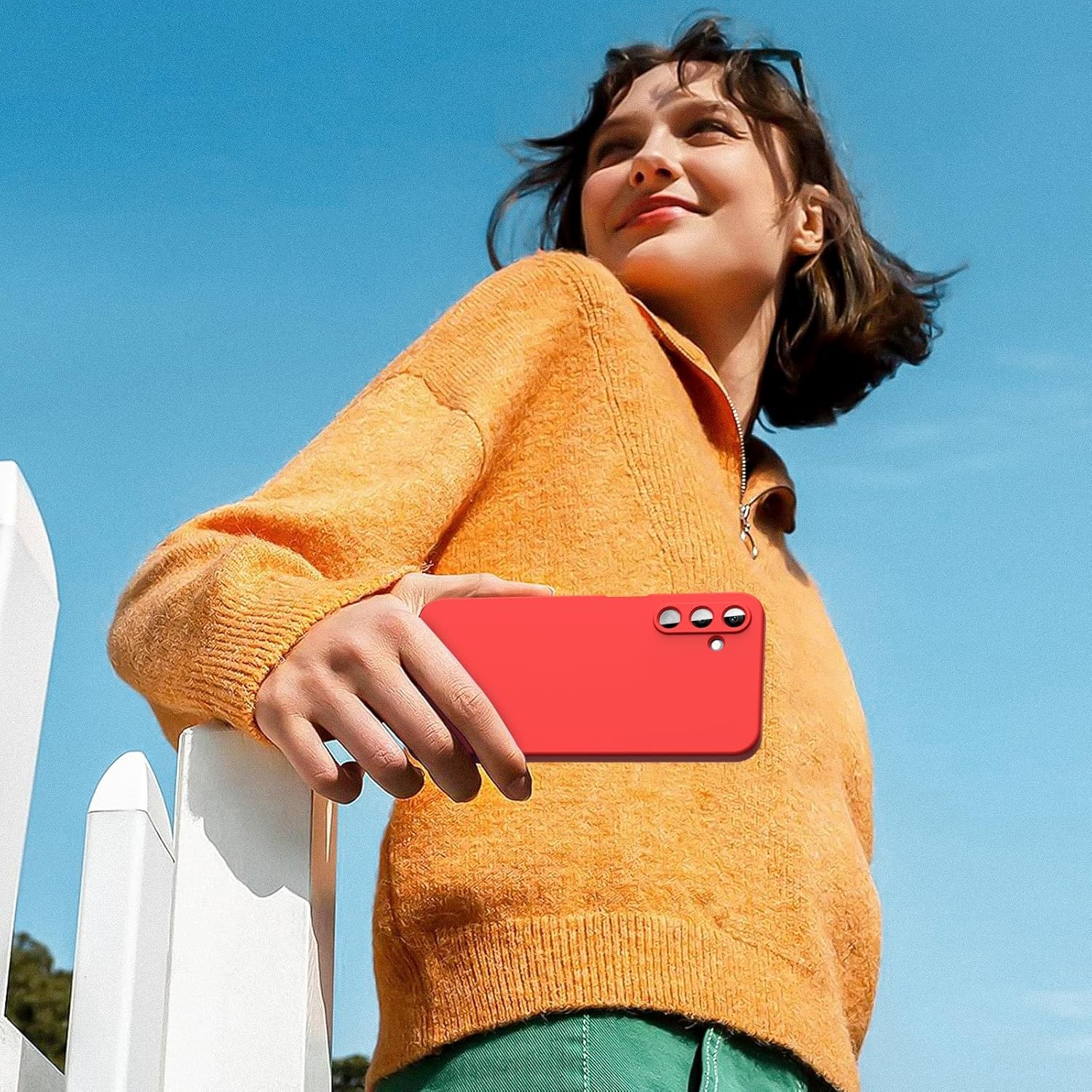 Husa de Protectie, , pentru Samsung Galaxy A15, Liquid Silicone, cu Microfibra pe Interior, Protectie Antisoc, Compatibil Incarcare Wireless, Rosu [2]