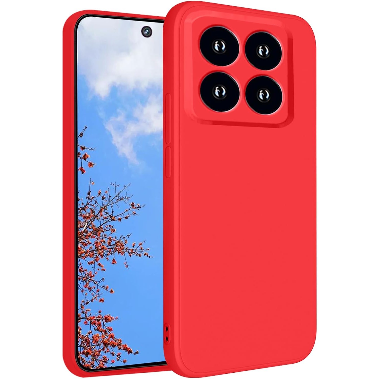 Liquid Silicone - Husa de Protectie, , pentru Xiaomi 14, Liquid Silicone, cu Microfibra pe Interior, Protectie Antisoc, Compatibil Incarcare Wireless, Rosu