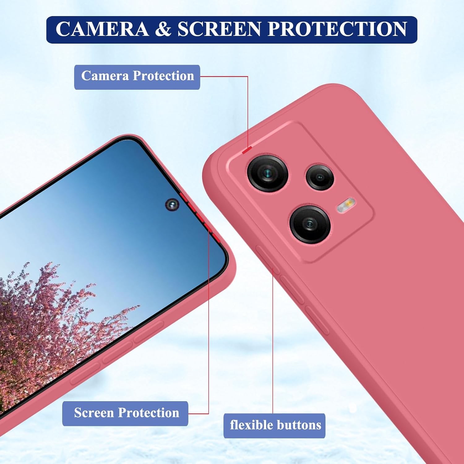 Husa de Protectie, , pentru Xiaomi Redmi Note 12 Pro 5G, Liquid Silicone, cu Microfibra pe Interior, Protectie Antisoc, Compatibil Incarcare Wireless, Rosu Camellia [6]