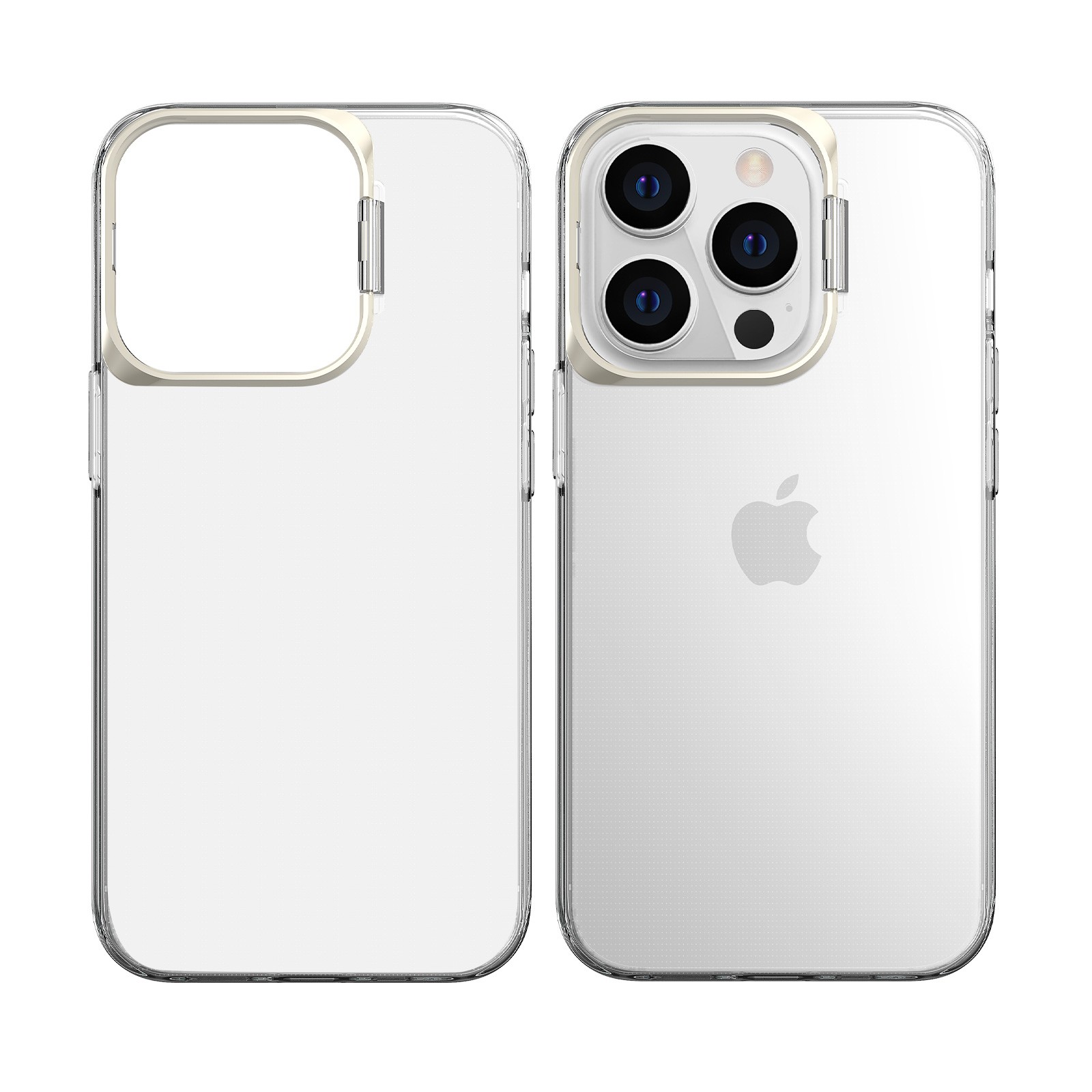Bracket Series - Husa de protectie pentru iPhone 14 Plus, cu suport metalic pentru camera, Bracket Series, , Protectie Antisoc, PC mat, silicon moale pe margini, Transparent