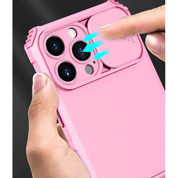 Husa Defender cu Stand pentru iPhone 12, Roz, Suport reglabil, Antisoc, Protectie glisanta pentru camera,  [3]