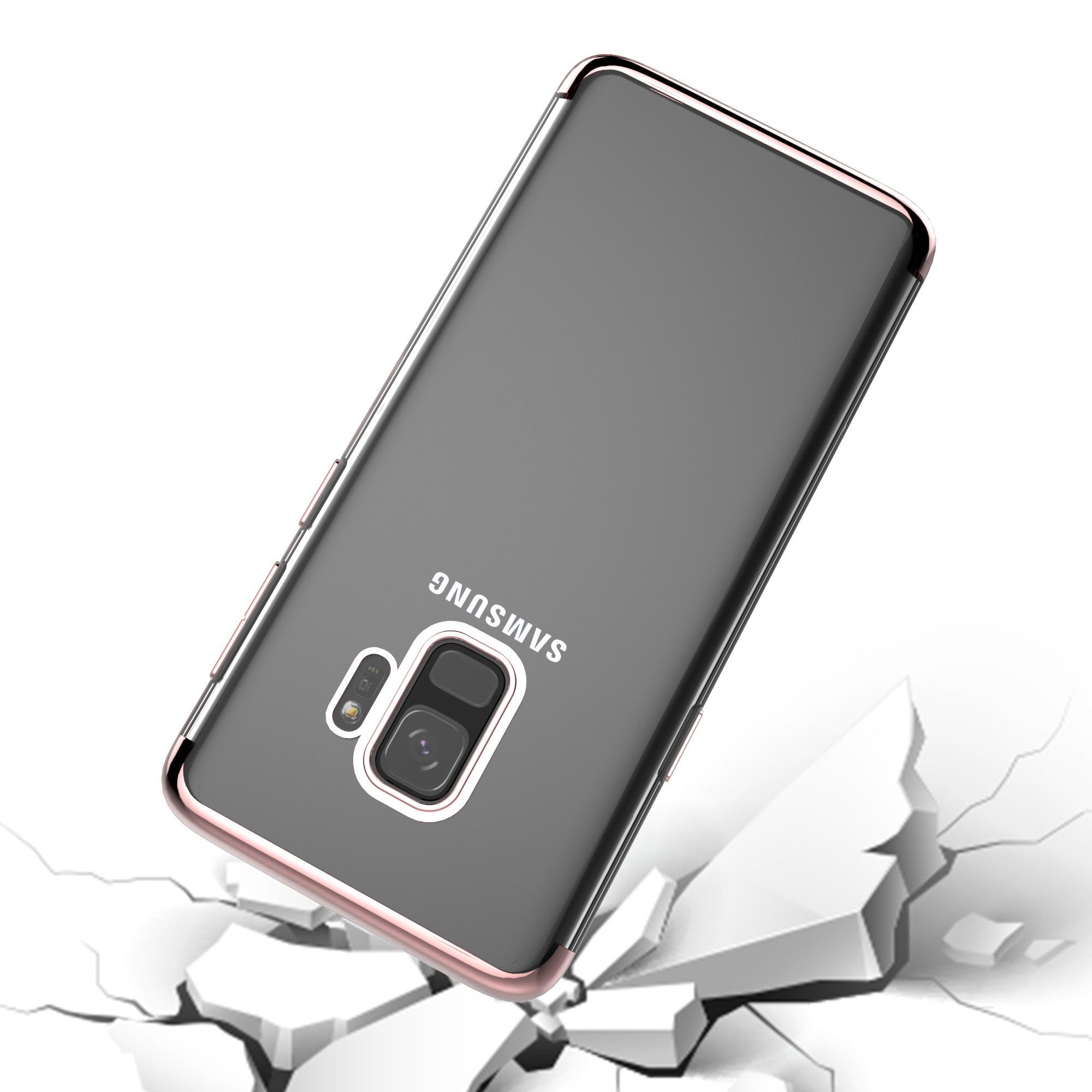 Husa Huawei P20 Lite Transparent cu Margini Roz-Aurii [4]