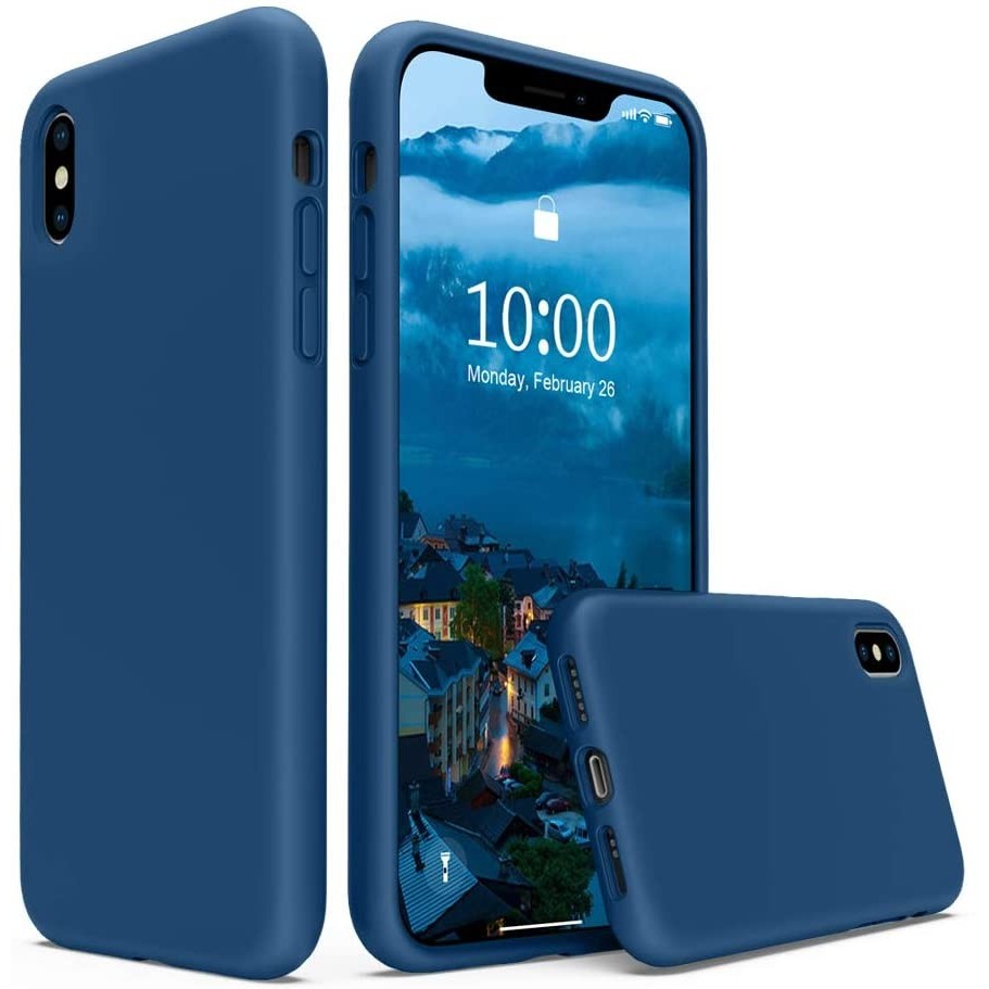 Husa protectie compatibila cu Apple iPhone XS Liquid Silicone Case Albastru inchis [10]