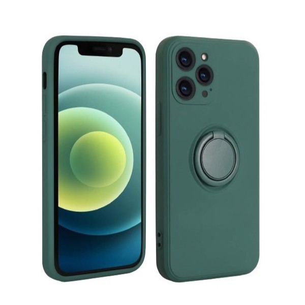 Husa protectie compatibila cu Apple iPhone 13 Mini Liquid Silicone Ring cu suport rotativ Verde [1]