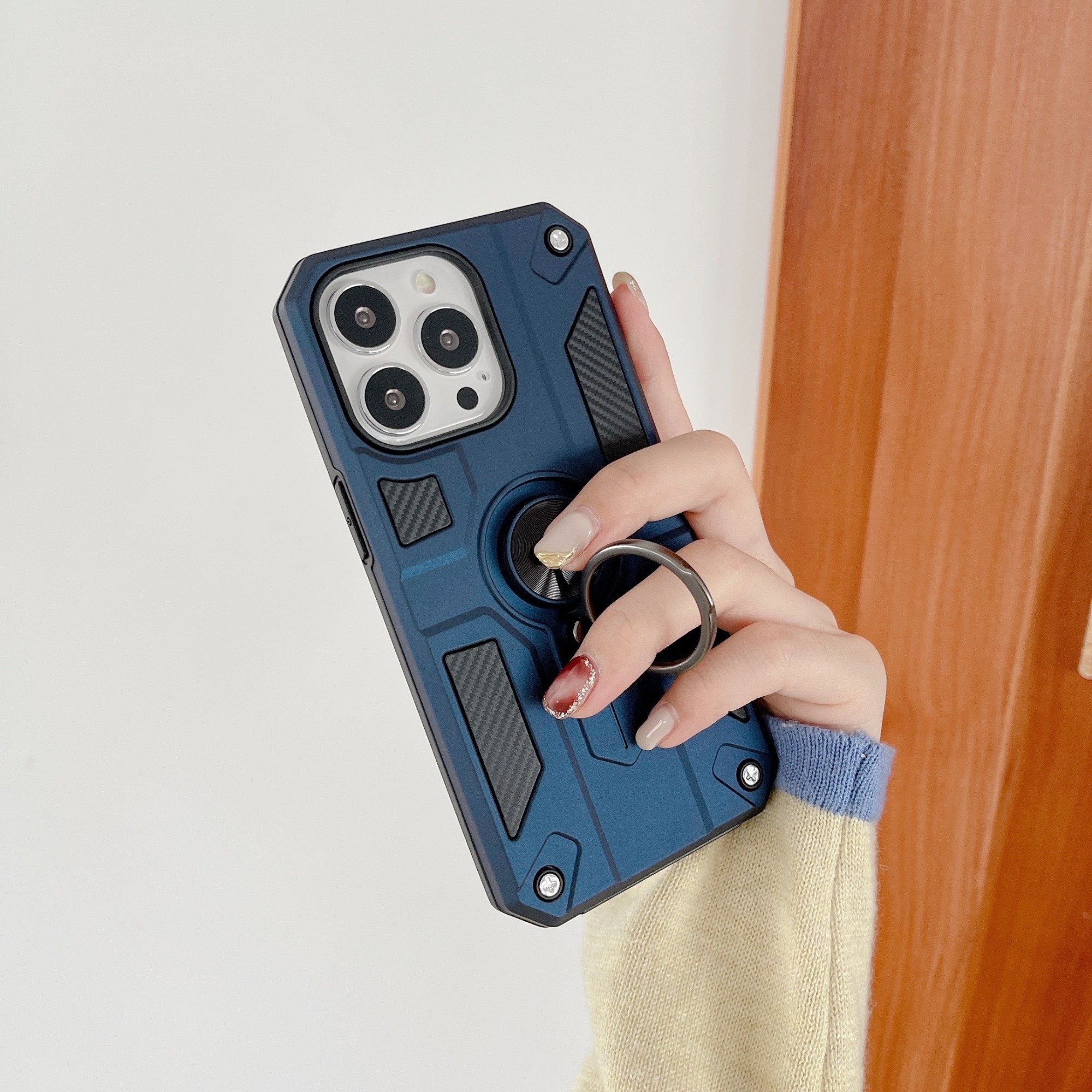 Husa protectie compatibila cu Apple iPhone 13 Defender Model 5 cu suport prindere inel,Albastru [3]