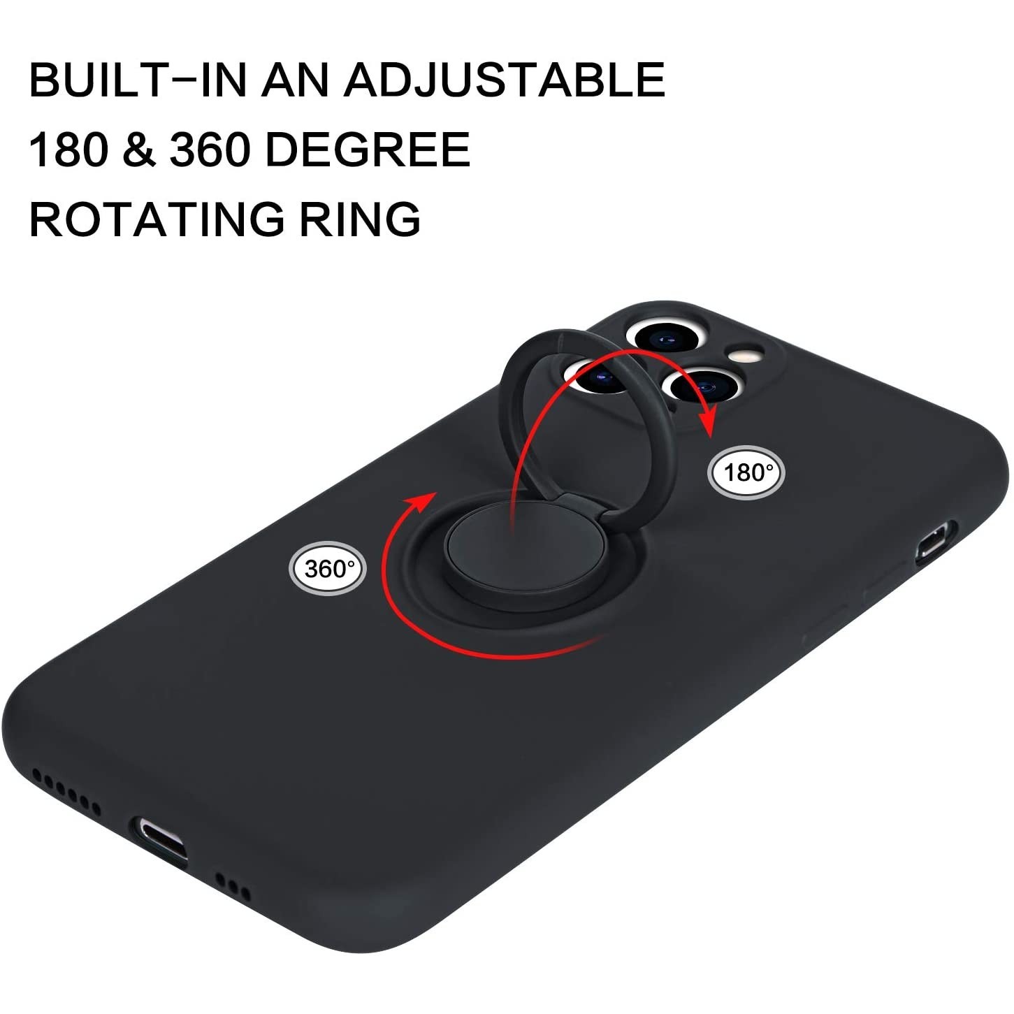 Husa protectie compatibila cu Apple iPhone 11 Pro Liquid Silicone Ring cu suport rotativ Negru [3]