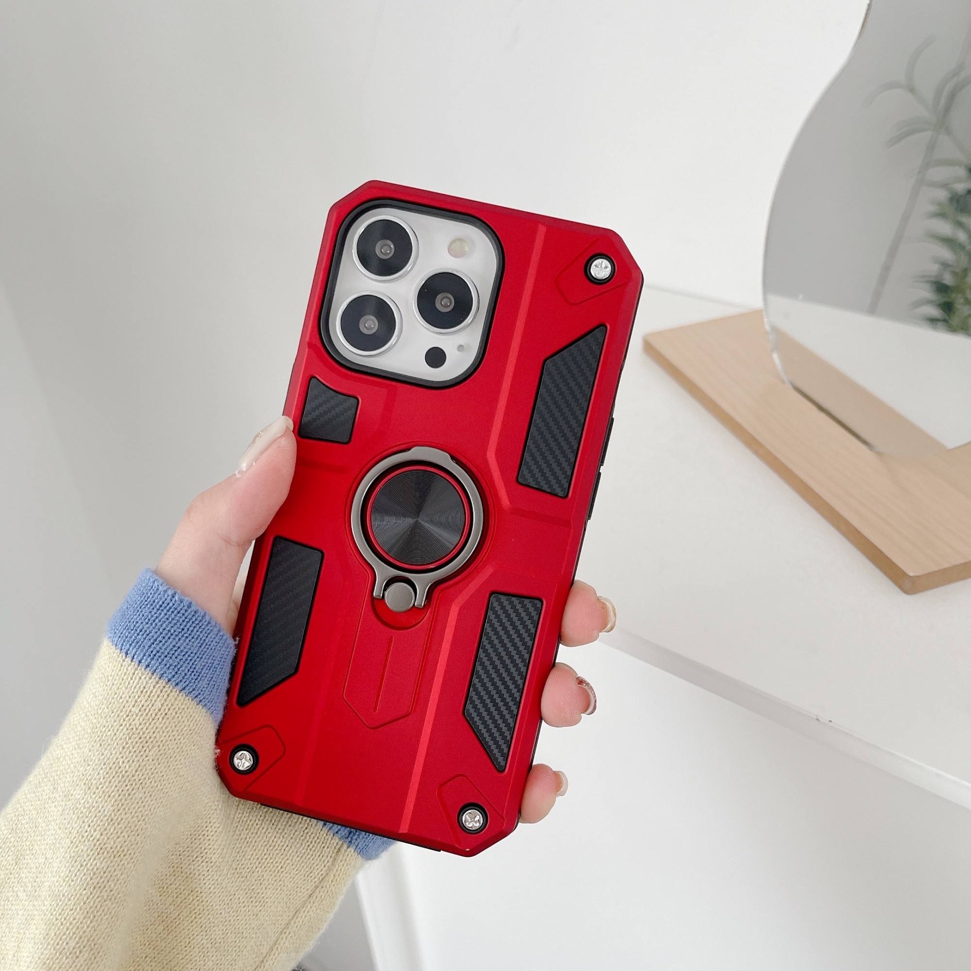 Husa protectie compatibila cu Apple iPhone 13 Defender Model 5 cu suport prindere inel,Rosu [2]