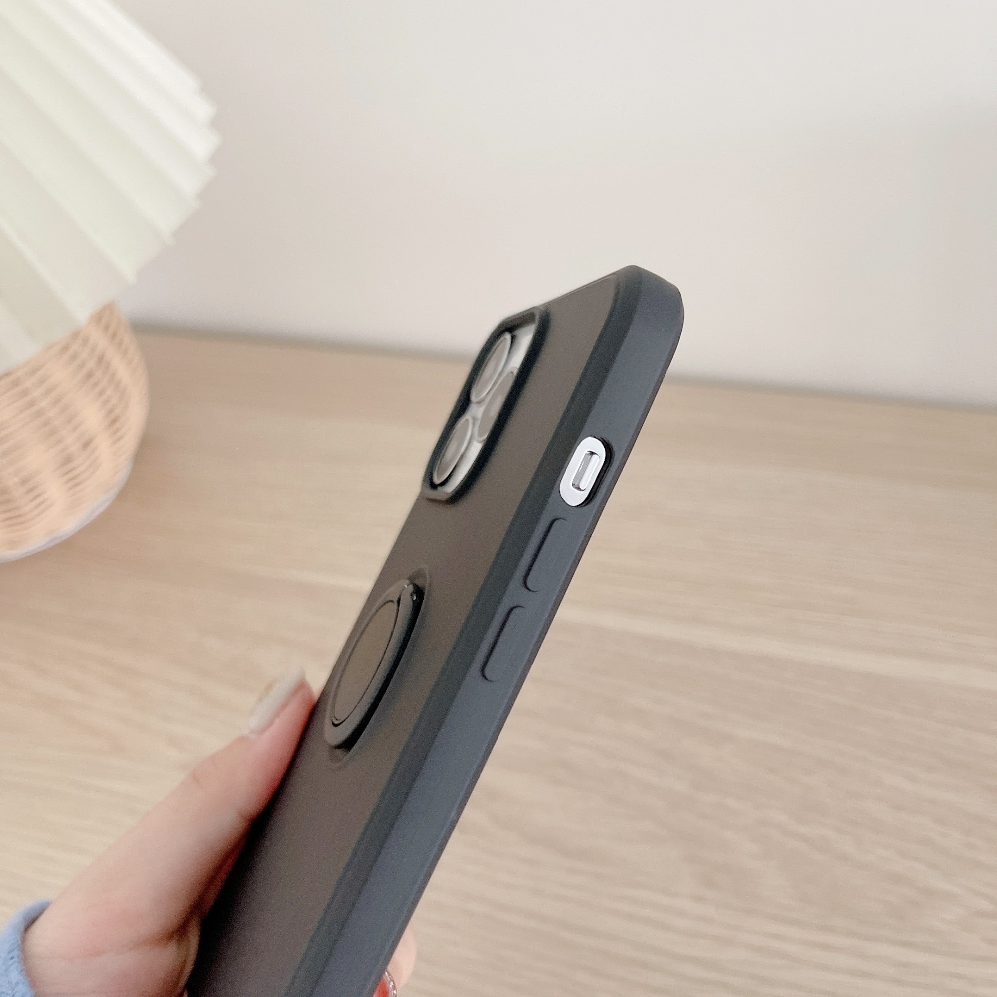 Husa protectie compatibila cu Apple iPhone 13 Liquid Silicone Ring cu suport rotativ Negru [4]