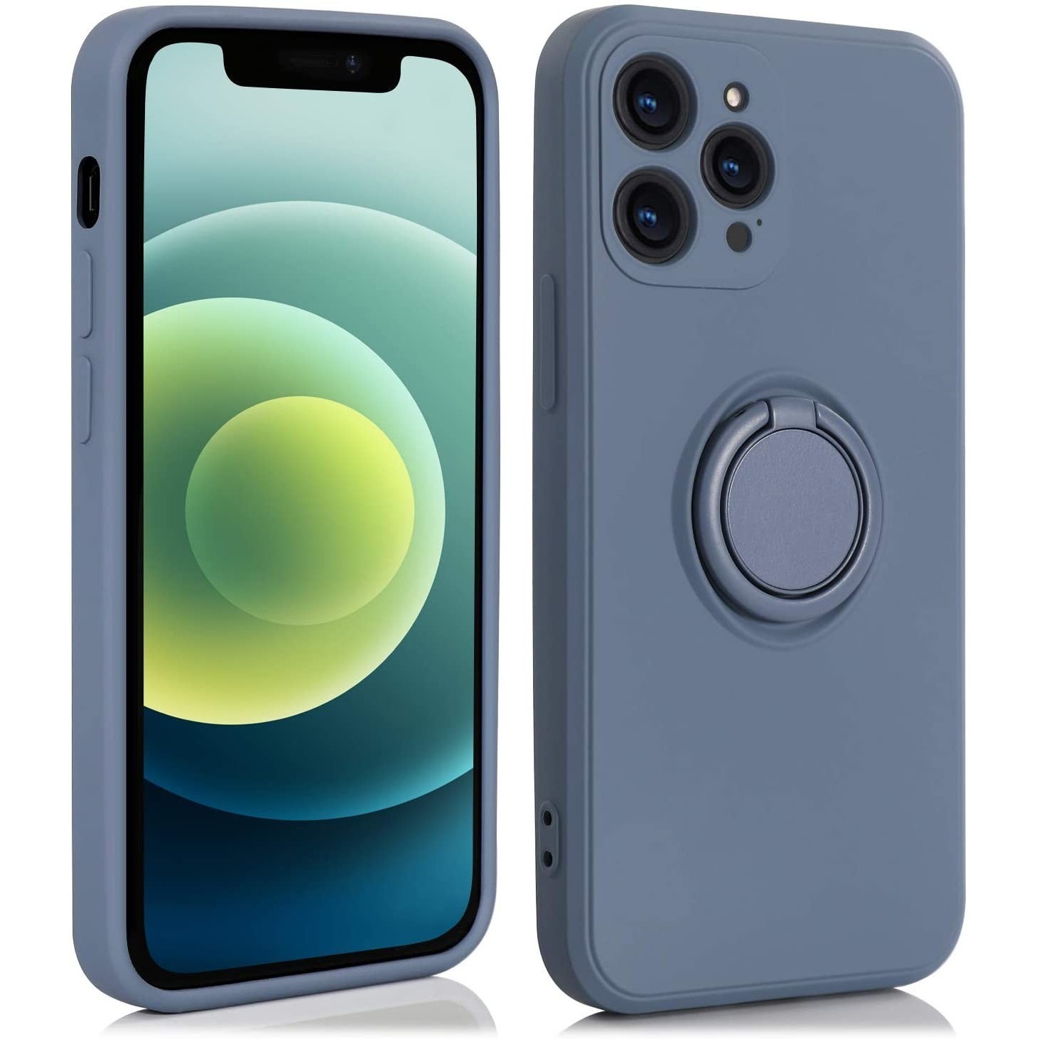 Ring Silicone Case - Husa protectie compatibila cu Apple iPhone 13 Liquid Silicone Ring cu suport rotativ Albastru deschis