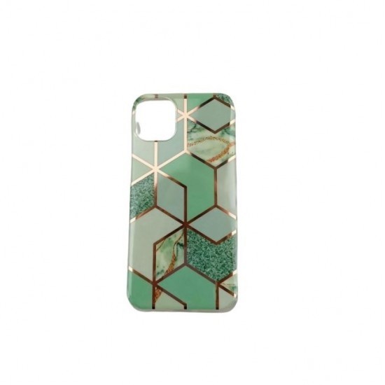 Husa protectie compatibila cu Apple iPhone 12 Soft IMD TPU Marble Geometric Verde [3]