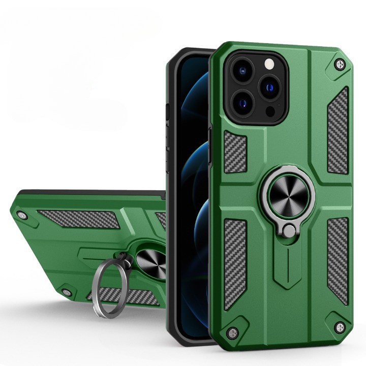 Husa protectie compatibila cu Apple iPhone 13 Pro Defender Model 5 cu suport prindere inel,Verde [3]