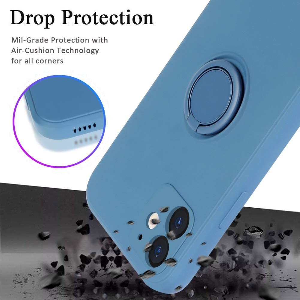 Husa protectie compatibila cu Apple iPhone 12 Mini Liquid Silicone Ring cu suport rotativ Albastru [2]